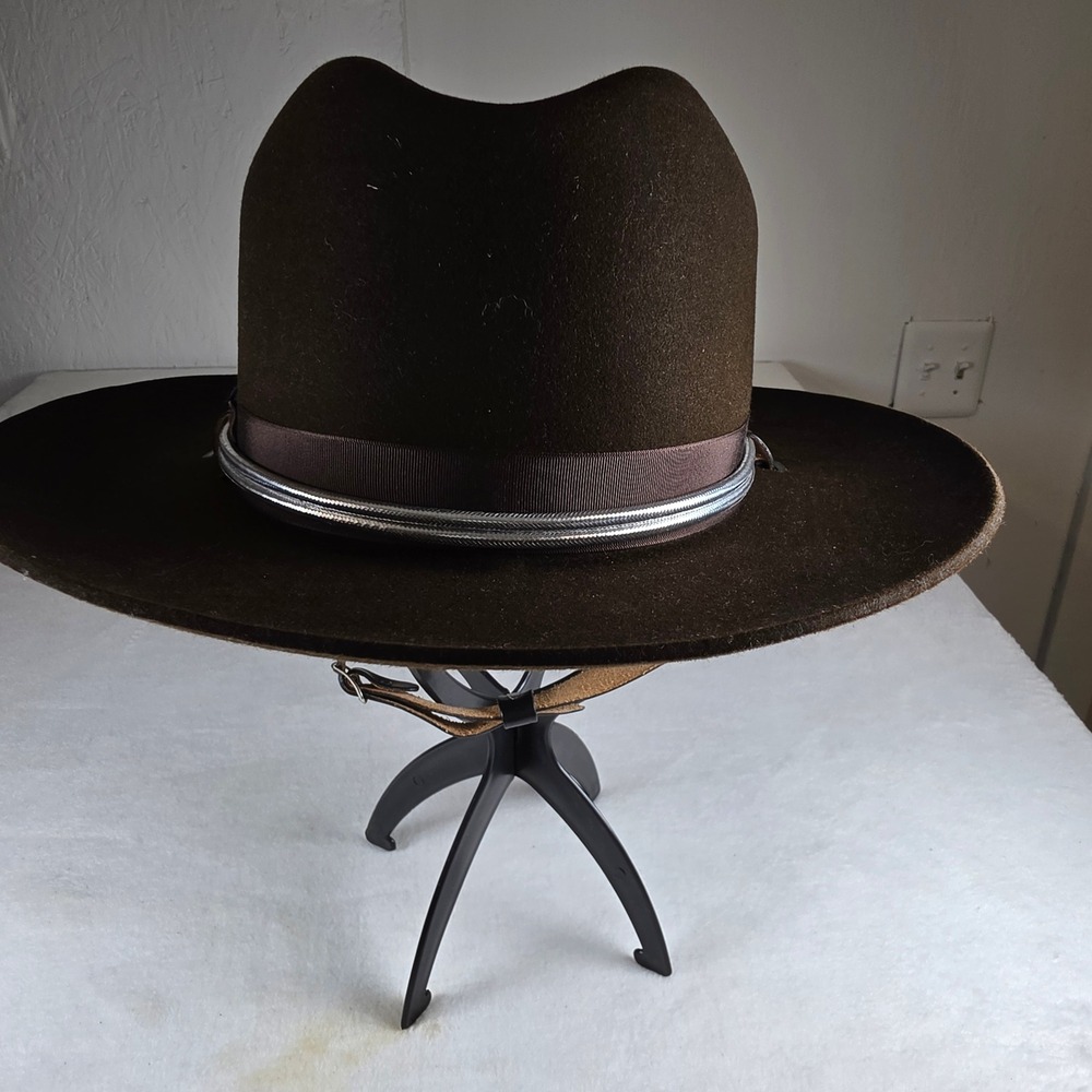 Stratton Self Forming Campaign Hat Brown Felt Uniform Hat Size 7 1/2 USA Made
